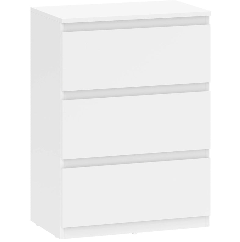 Cassettiera ULEVR 55x34x75 cm con 3 cassetti senza maniglie, pannello truciolare bianco