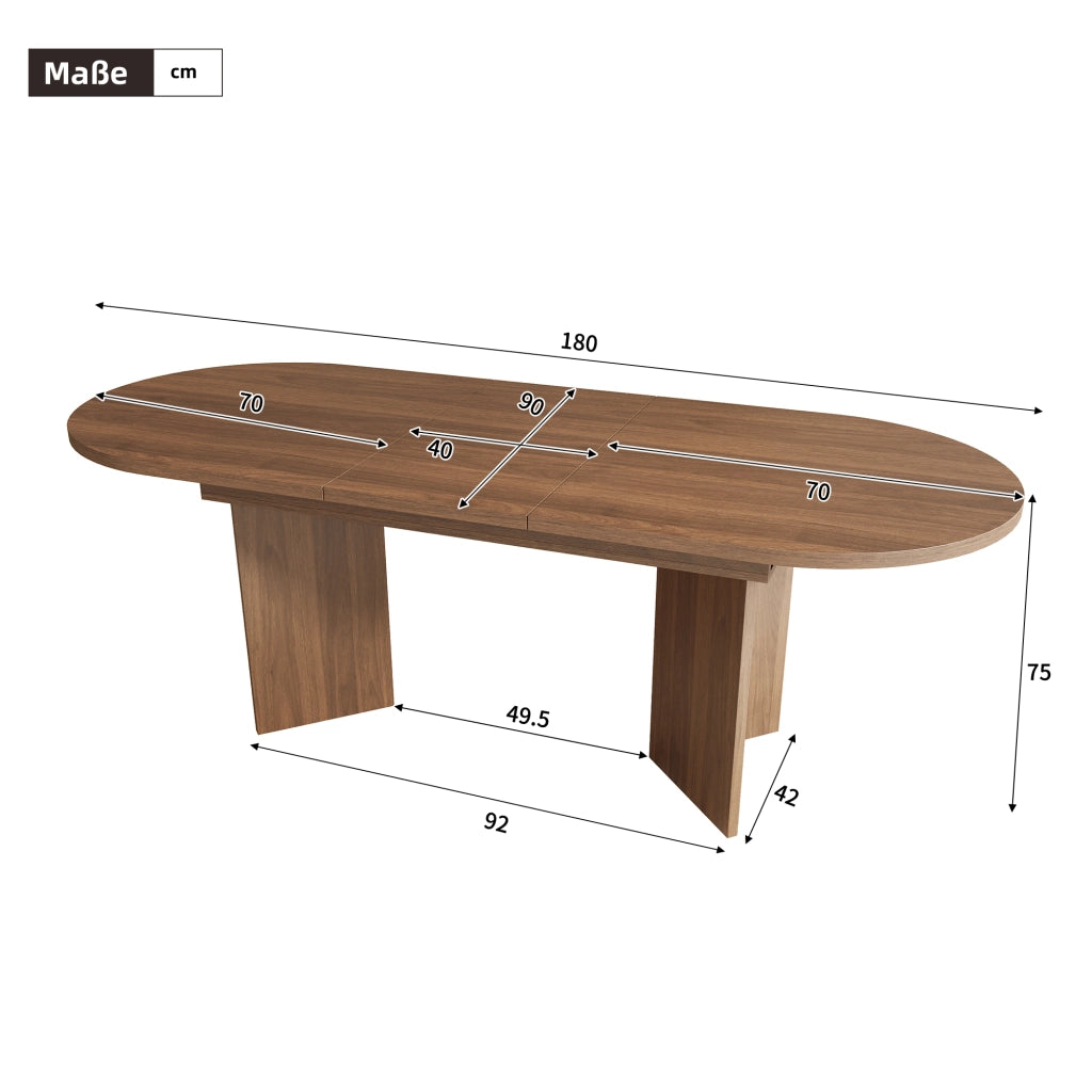 Tavolo allungabile con piano ispessito e angoli arrotondati per sala da pranzo, in MDF, noce, 140 × 90 cm