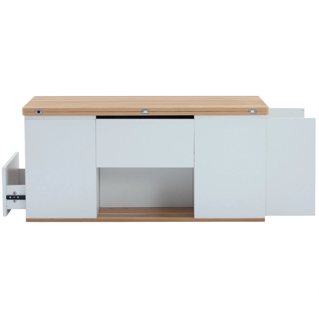 Tavolino da salotto regolabile in altezza 100x51 cm con 2 cassetti bianco e marrone HOMVRA