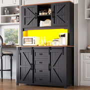 OKWISH Credenza alta da cucina con ante scorrevoli e 2 cassetti, ripiani regolabili e LED, per cucina, 115 × 40 × 174,7 cm