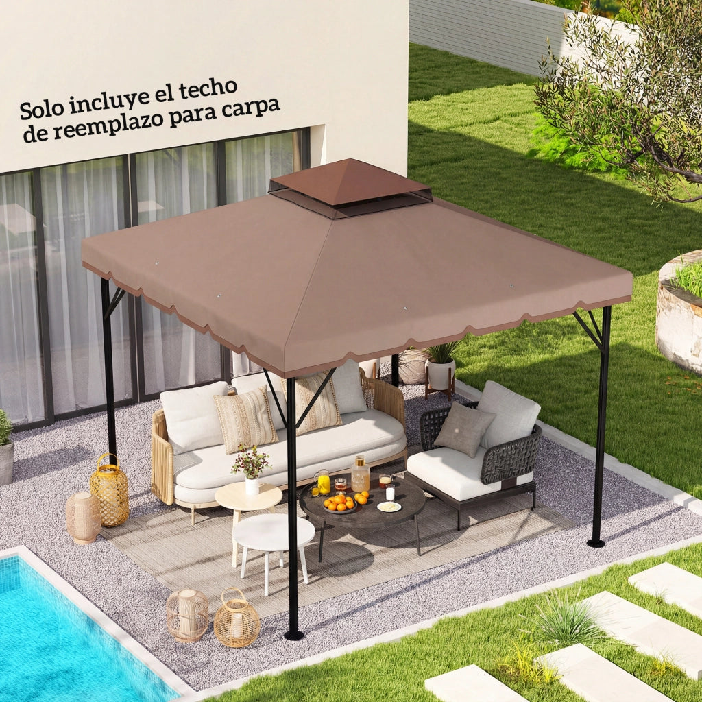 Telo di Ricambio per Gazebo 3x3m ¨C Xylo ¨C Doppio Tetto con Fori Drenaggio UPF 30+ Beige