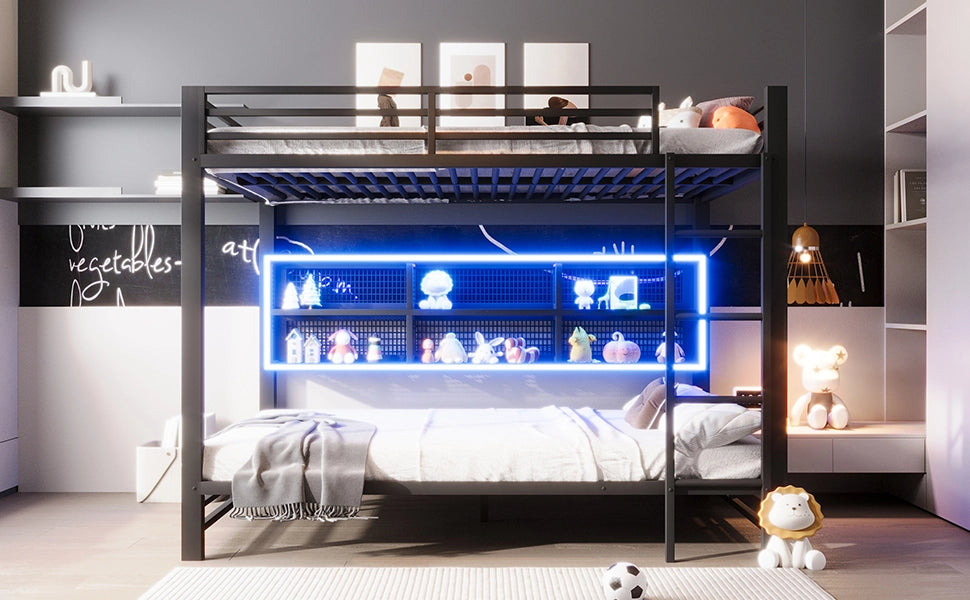 Letto a castello con armadi e LED, 140x200 cm, nero