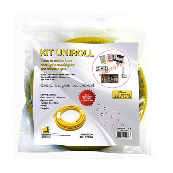 Tubo flessibile gas KIT 4 mt.  1/2" acciaio inox 4 raccordi femmina e tagliatubo