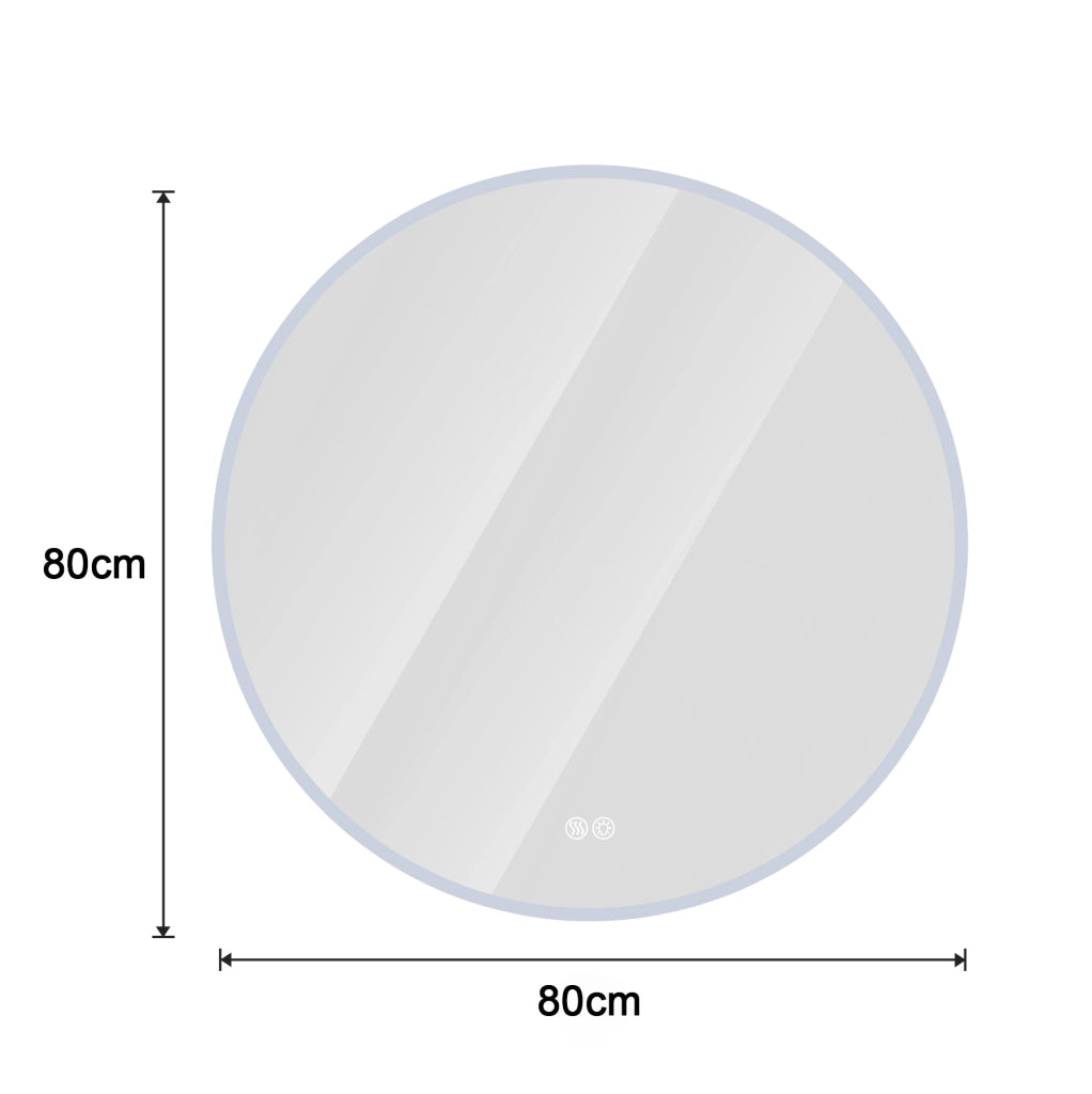 Specchio da bagno rotondo LED 80 cm con illuminazione regolabile e funzione antiappannamento, montaggio a parete