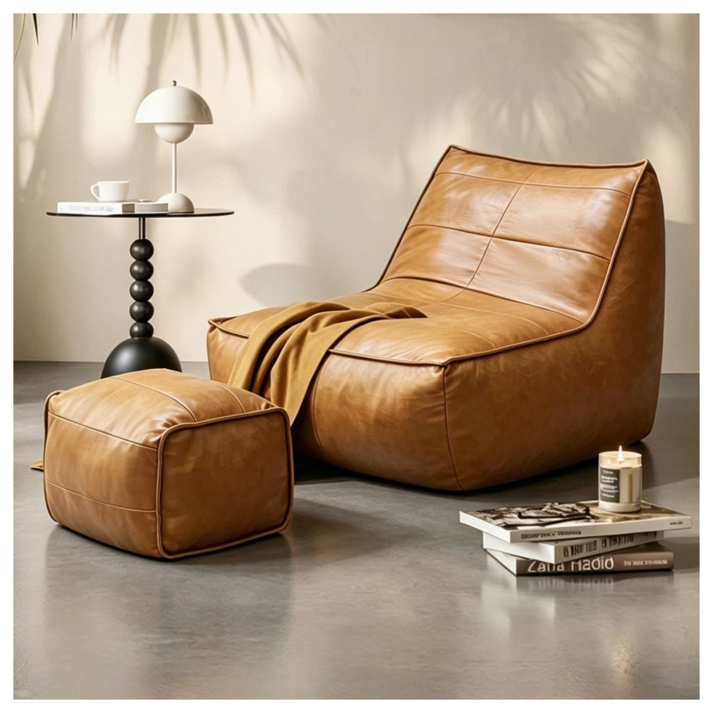 POLTRONA SACCO con pouf, Set 2 pezzi, marrone, tech cloth