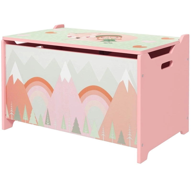 Baule portagiochi per bambini 60 x 37 x 39 cm rosa con coperchio di sicurezza