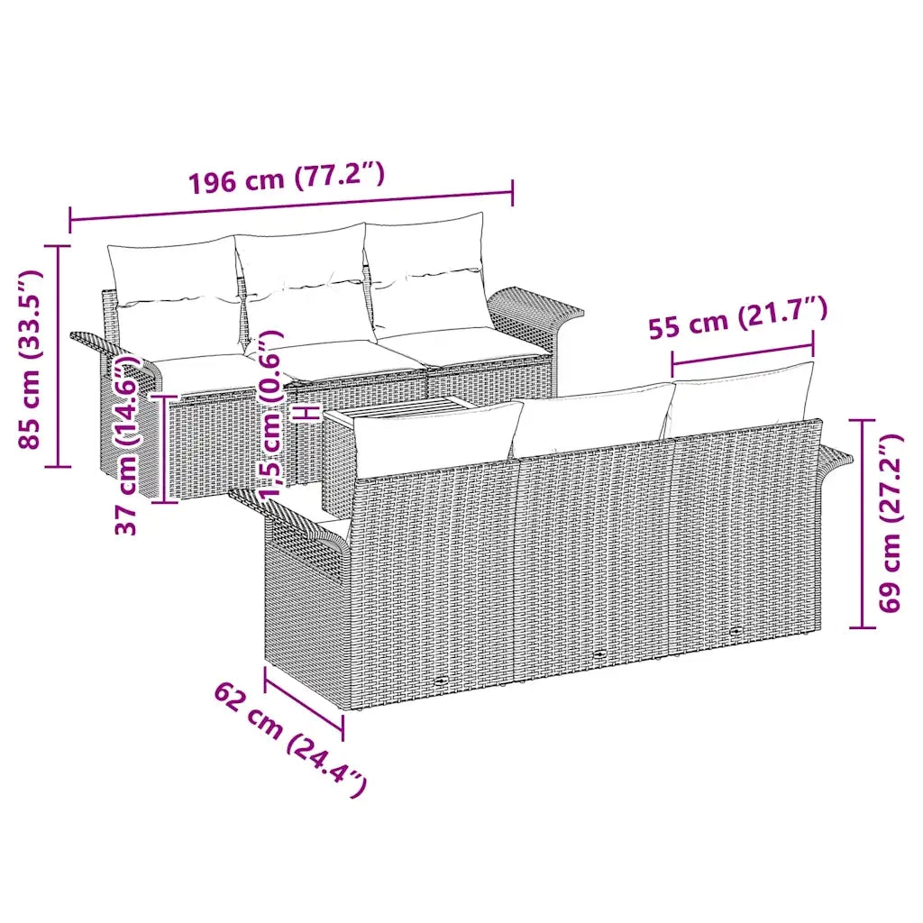 Set Divano da Giardino con cuscino 7 pcs Beige polyrattan 3347274