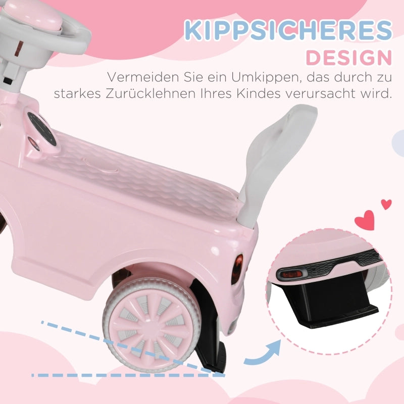 Auto cavalcabile per bambini 1,5-3 anni, max 25 kg, rosa, con clacson, sedile antiscivolo e protezione anti-ribaltamento