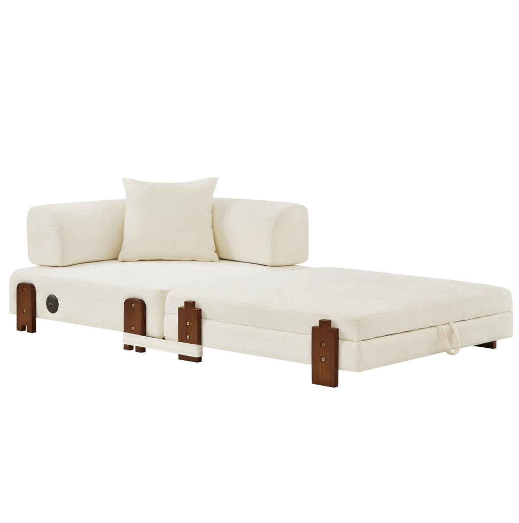 Divano letto pieghevole ULEVR 2 in 1 con porte USB e Type-C, vano contenitore, tasche laterali e cuscino, beige