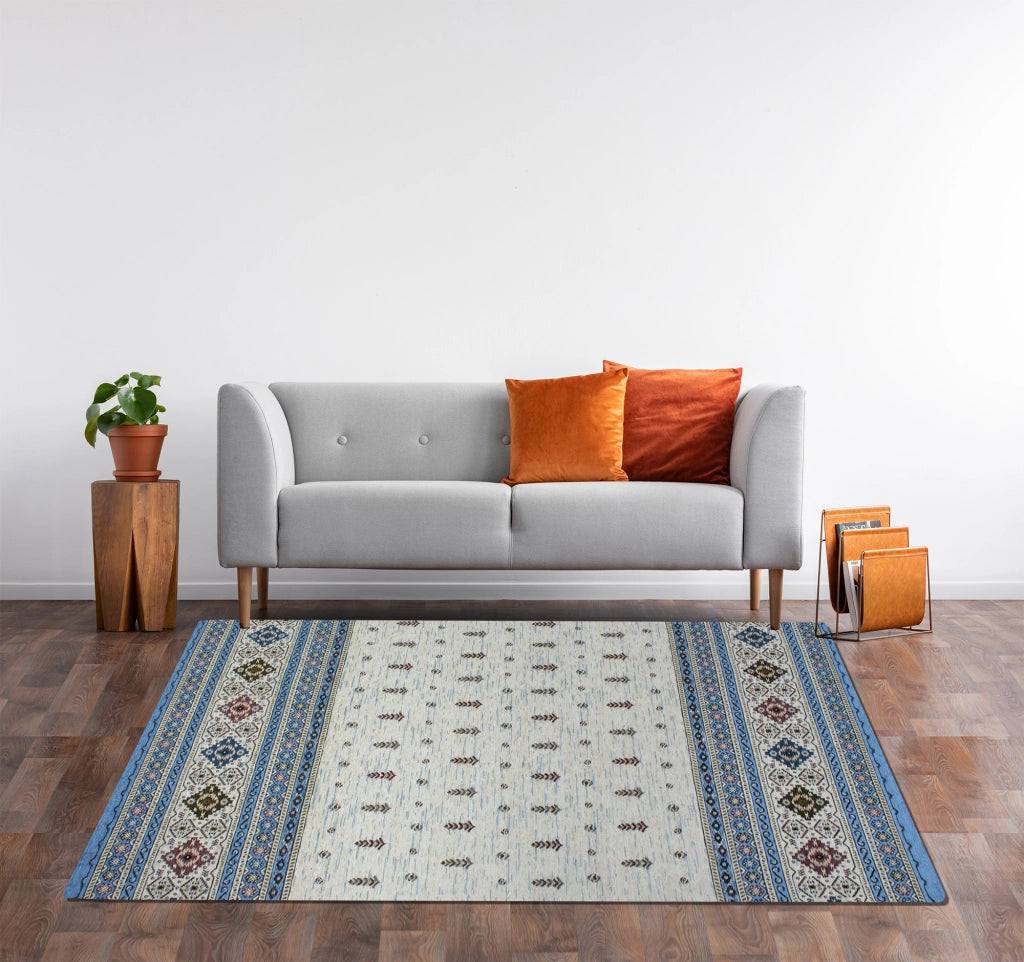 Tappeto Arredo Moderno Morbido in Ciniglia Ingresso Antiscivolo Prodotto Italiano  Soggiorno Camera Salotto Disegni Piazzati Cotone Varie Misure Grande Loom/Azzurro - 80x150 cm
