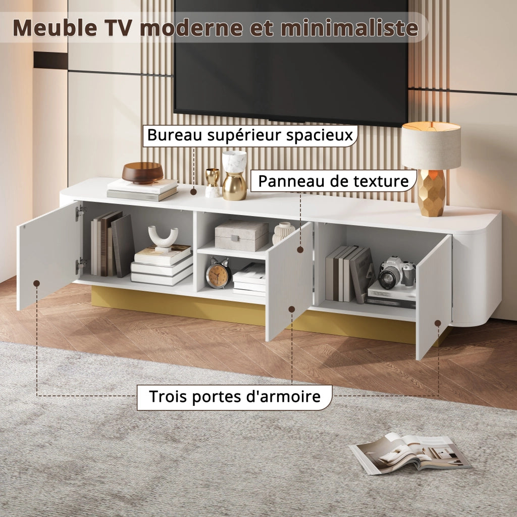 Mobile TV bianco da soggiorno con 3 ante; ripiano regolabile e gestione cavi; MDF e PB; 170 × 40;5 × 47 cm