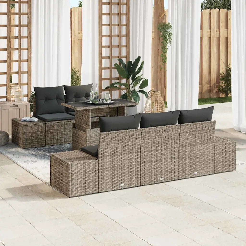 Set di divani con cuscino 6 pcs Grigio polyrattan