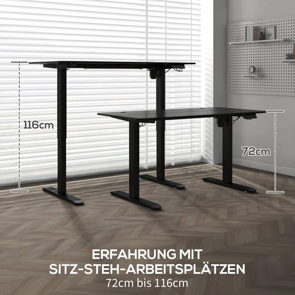 Scrivania Elettrica Regolabile in Altezza 140x70 cm, Piano in Truciolato Nero, Telaio in Acciaio con Protezione Anti-Collisione e Memoria Altezza
