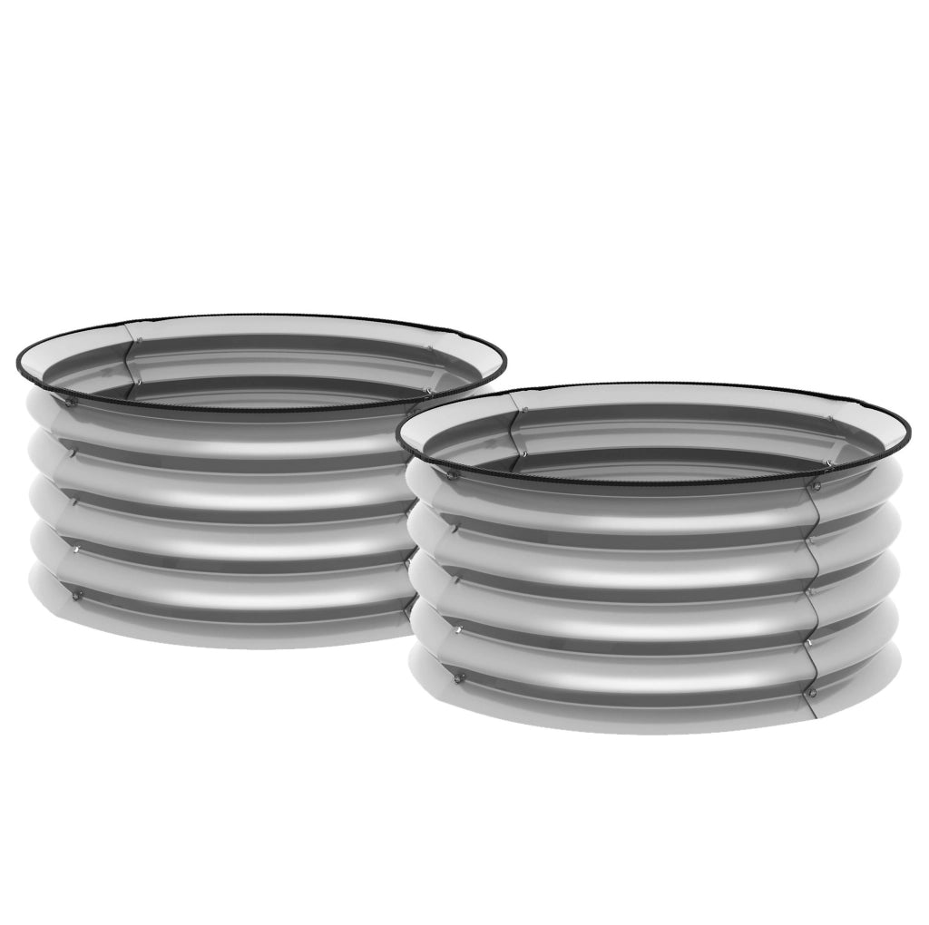 Set 2 Cassette da Giardino in Metallo con Fondo Aperto per Erbe e Verdure Ø60x30 cm Argento