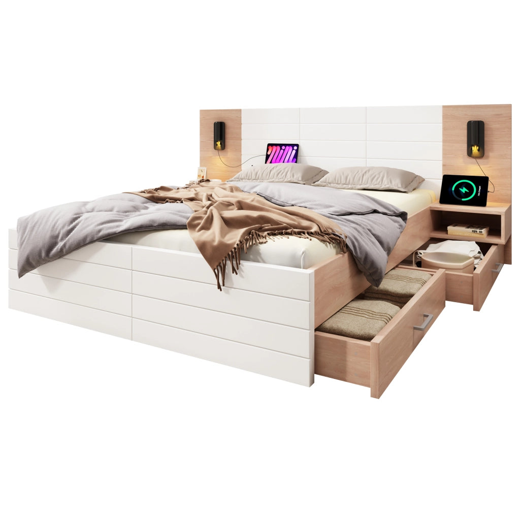 Letto matrimoniale 160x200 con materasso e due cassetti