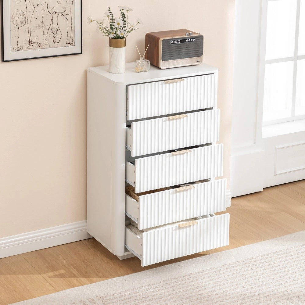 Cassettiera 5 Cassetti ¨C MINIMAL ¨C Bianco, MDF, Maniglie in Metallo