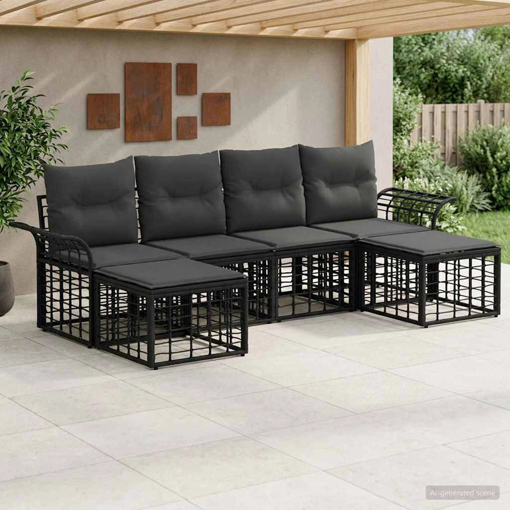 Set di divani da esterno 6 pz Nero e Grigio scuro Poliestere 3437741