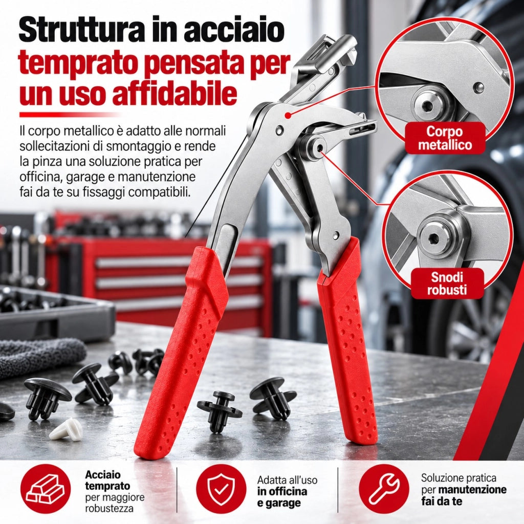 Pinza Rimozione Clip Auto 16,5 cm a Leva con Molla e 4 Punte 07878