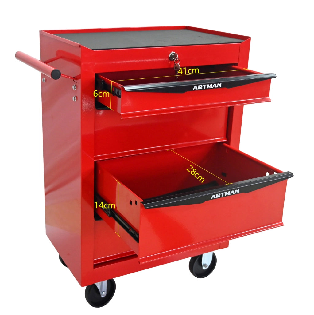 Carrello portautensili in acciaio con 4 cassetti e ruote, 60x33x77,5 cm, rosso e nero