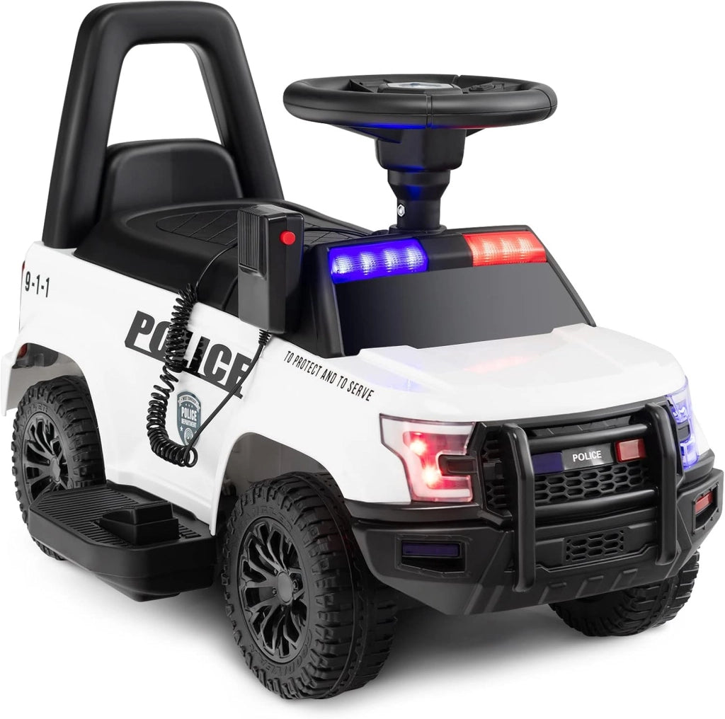 Auto Elettrica per Bambini, Auto della Polizia Giocattolo con Clacson Luce di Avvertimento e Suono della Sirena, Velocità 3 km/h, per Bambini 18-60 Mesi (Bianco)