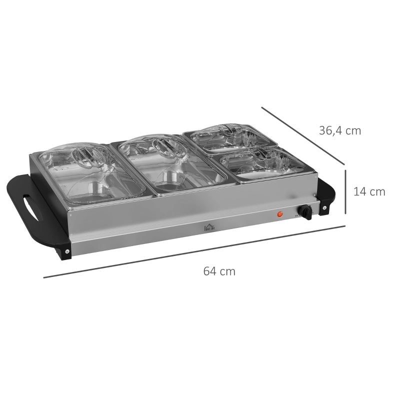 Scaldavivande da buffet da 6,8 litri, 300 watt, in acciaio inox, con termostato regolabile, ideale per feste, buffet e pasti in famiglia.