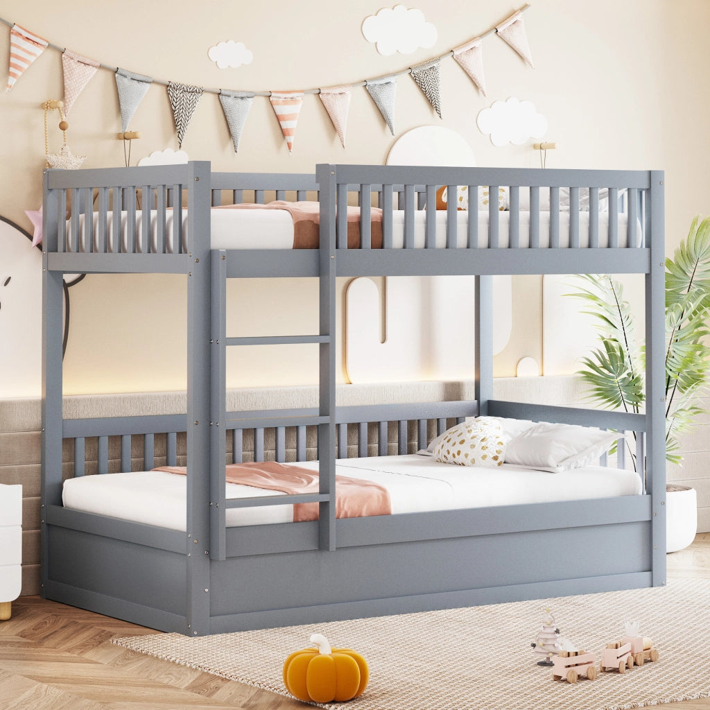 Letto a castello per bambini 90 × 200 cm con vano contenitore idraulico in legno grigio e scala
