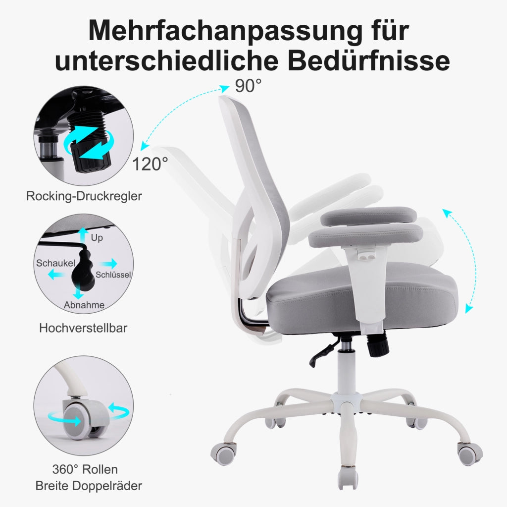 Sedia da ufficio ergonomica con supporto lombare regolabile; braccioli 2D; grigia