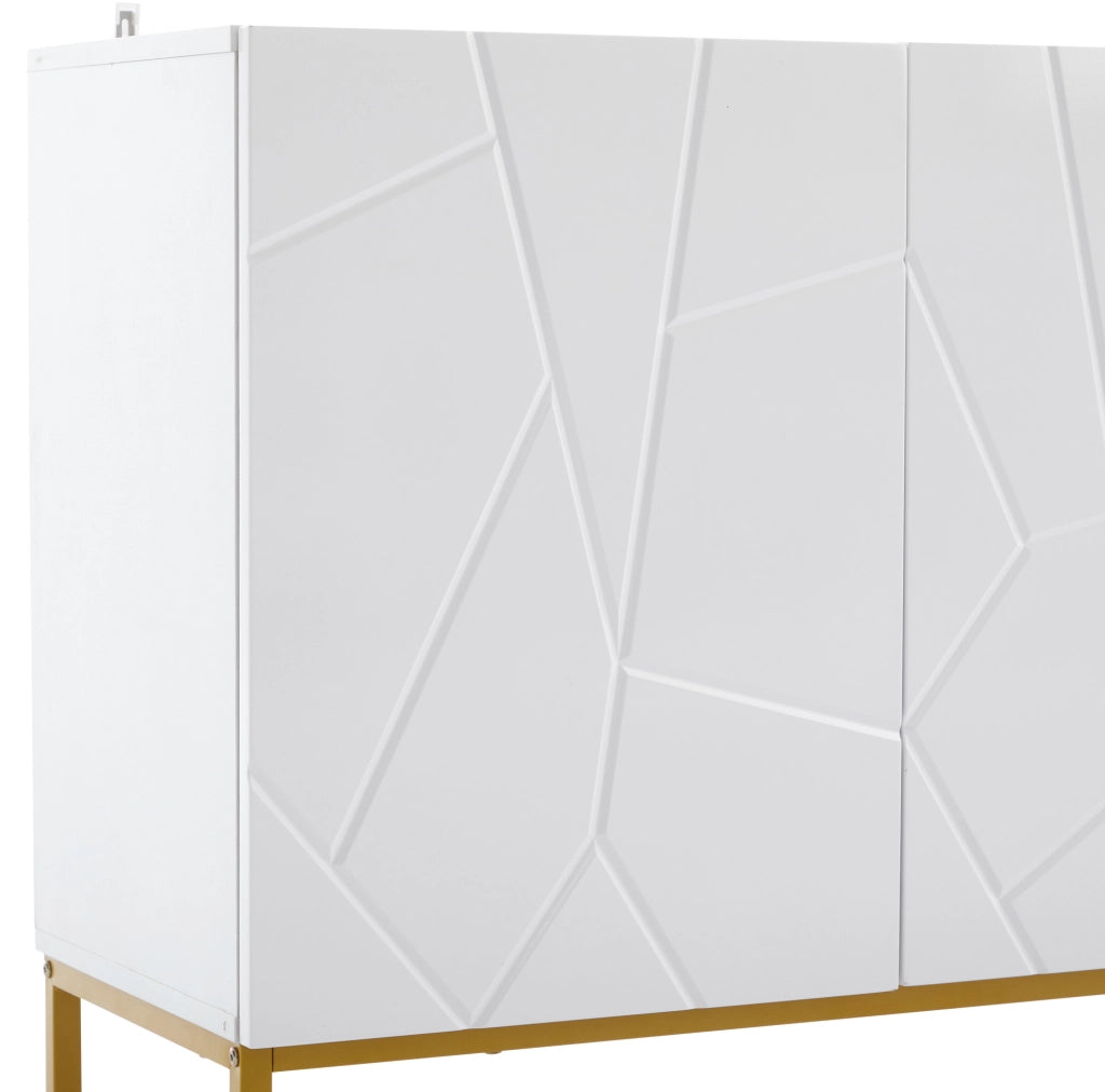 Sideboard moderno bianco in truciolato lucido 130x38x76 cm con 3 ante e ripiani regolabili