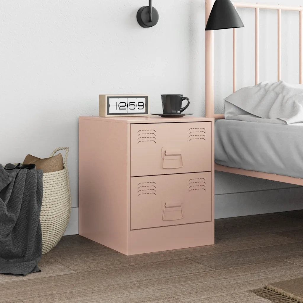 Comodino | Armadio da Notte | Mobiletto da notte Rosa 34,5x39x44 cm in Acciaio