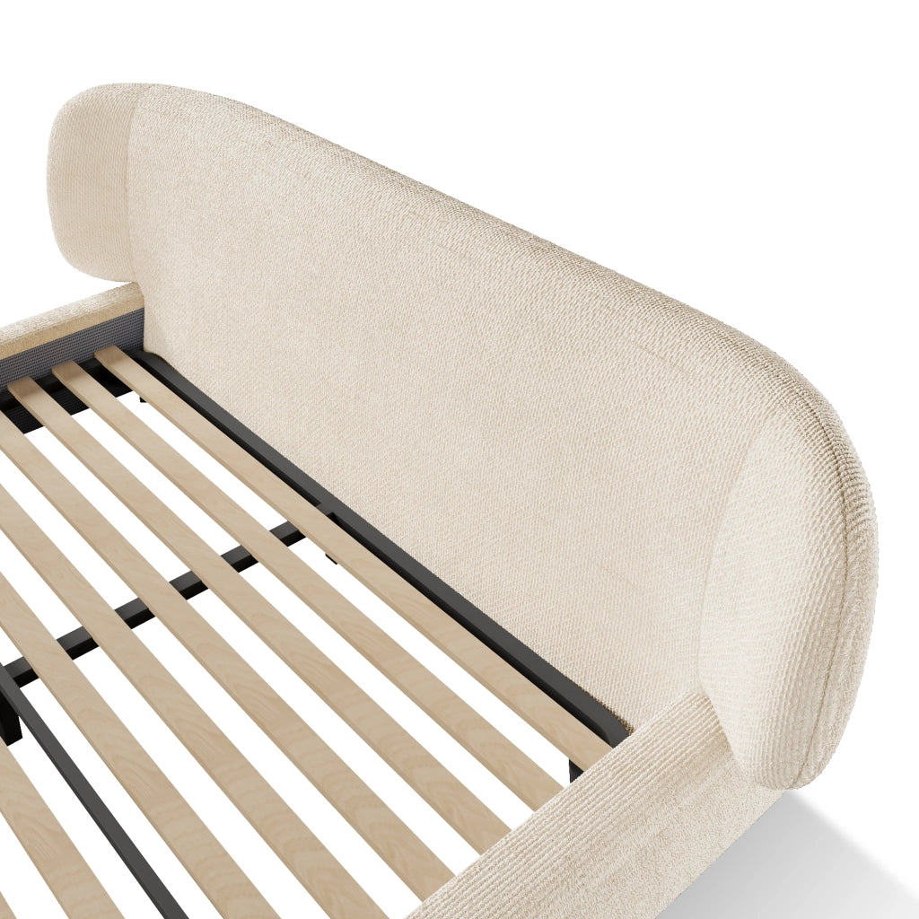 Letto imbottito 140x190 cm con testiera e doghe in ciniglia beige