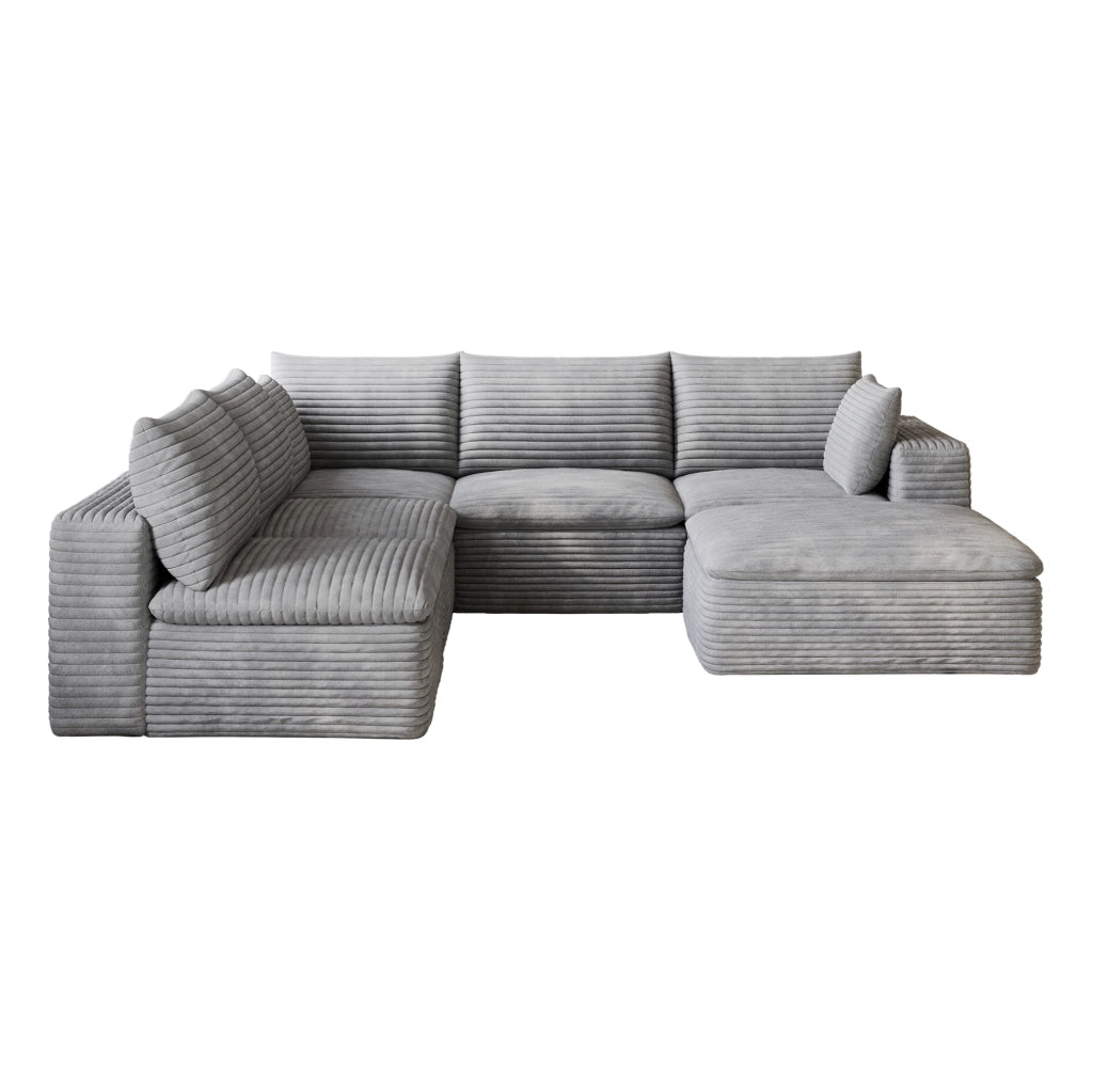 Divano modulare in tessuto di velluto a coste grigio scuro 260x250 cm con imbottitura sfoderabile e design a doppio strato
