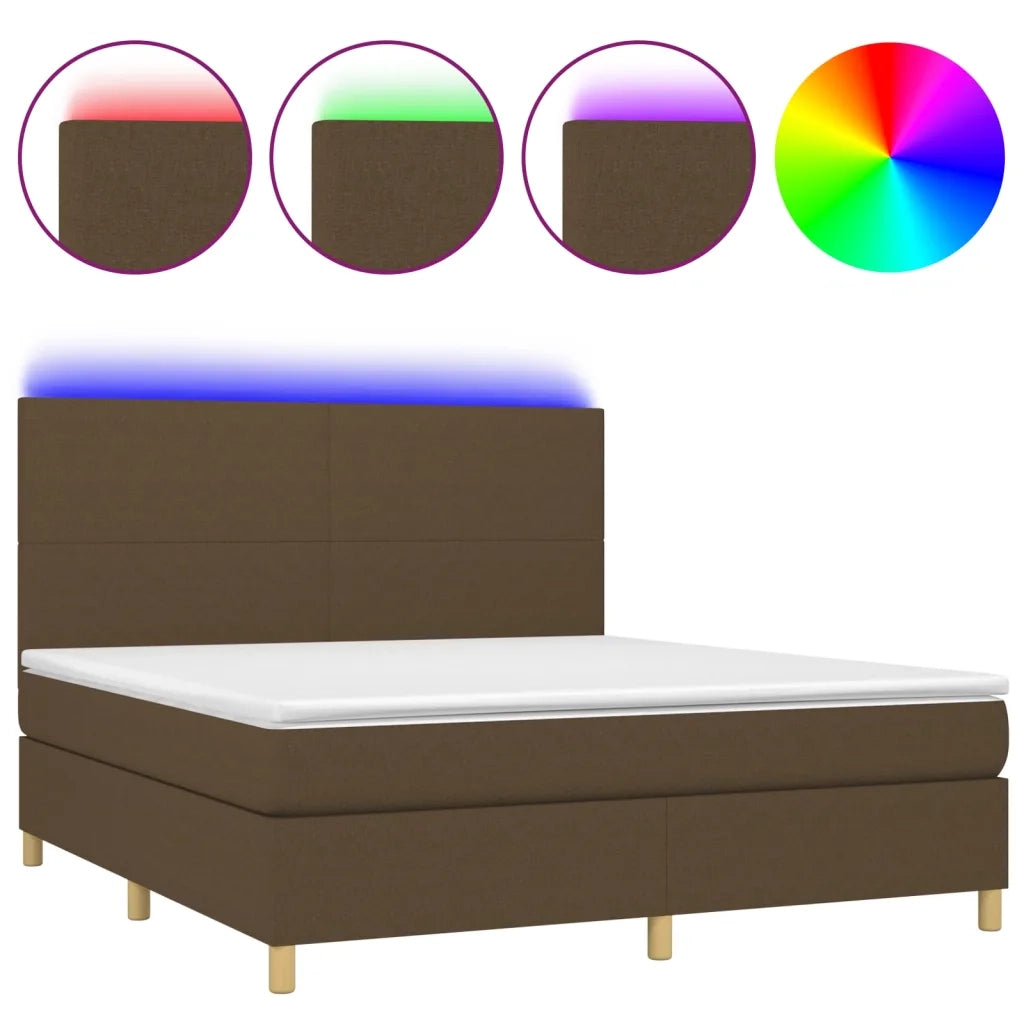 Letto a Molle Materasso e LED MarroneScuro 180x200cm in Tessuto 3135296