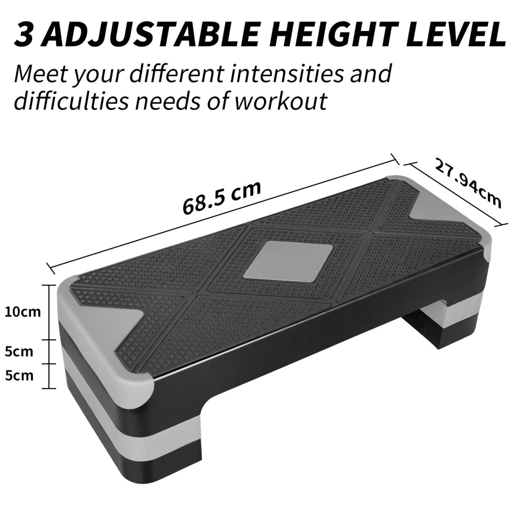 Step aerobico regolabile 68,5x28x10 cm in ABS grigio, 3 altezze