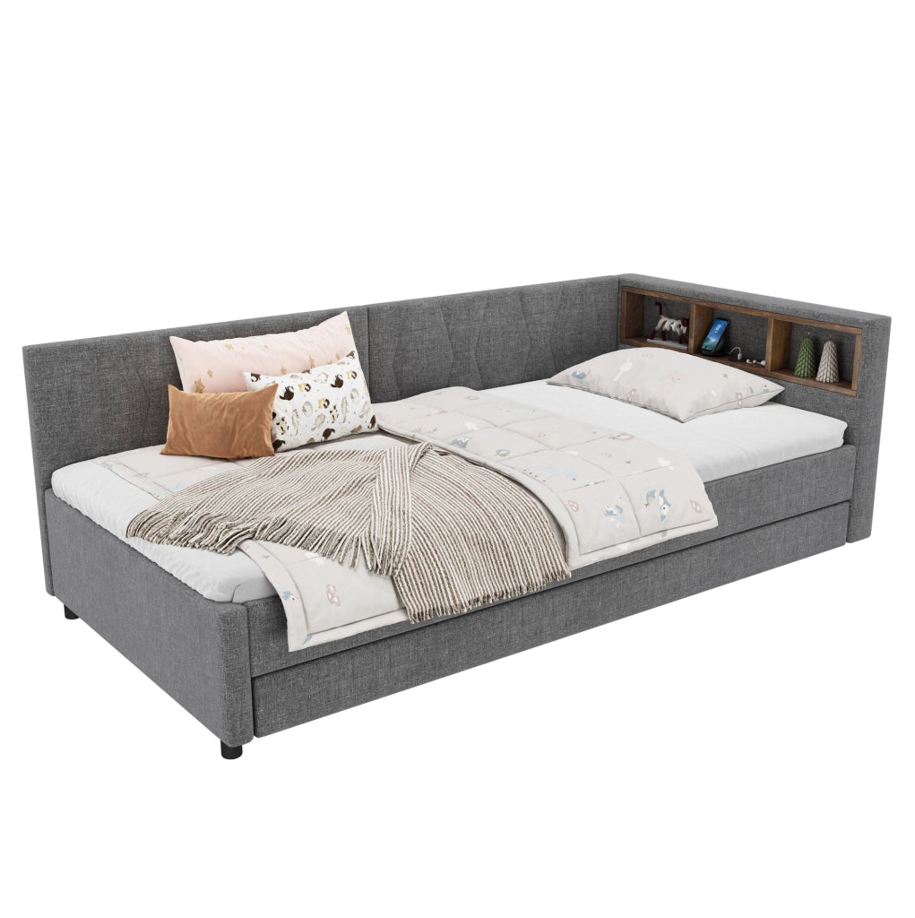 Letto daybed multifunzione 90x200 cm con letto estraibile; USB Type C; LED; grigio