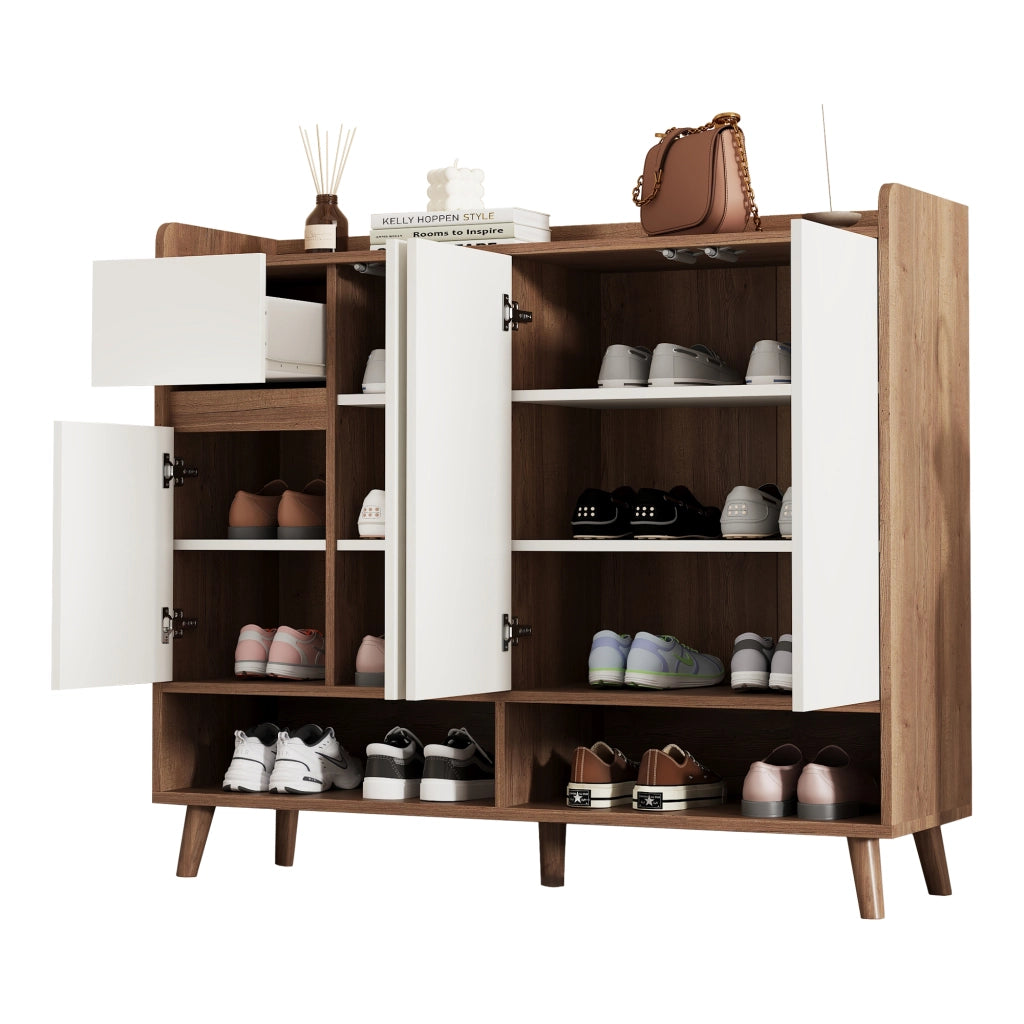 Scarpiera con 4 ante e cassetto ripiano regolabile in pannello truciolare bianco naturale 120 × 35 × 99 cm