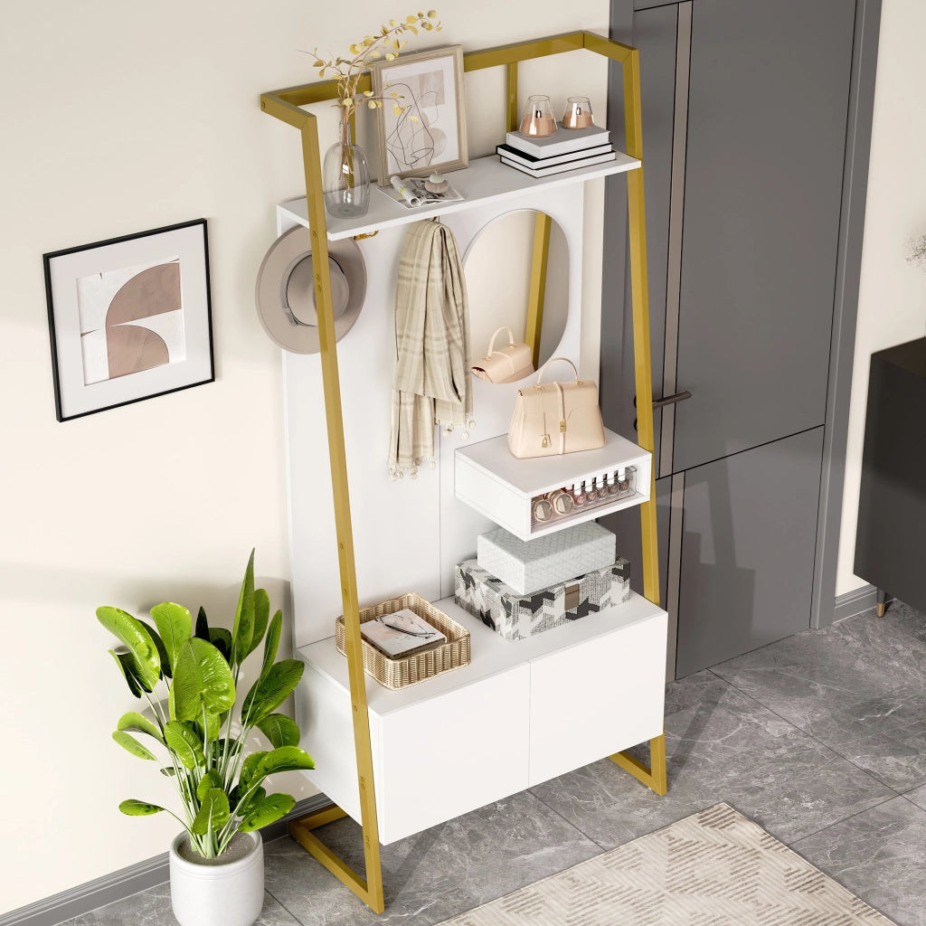 ARMADIO ingresso con specchio e ganci 78 x 38,5 x 180,5 cm MDF bianco