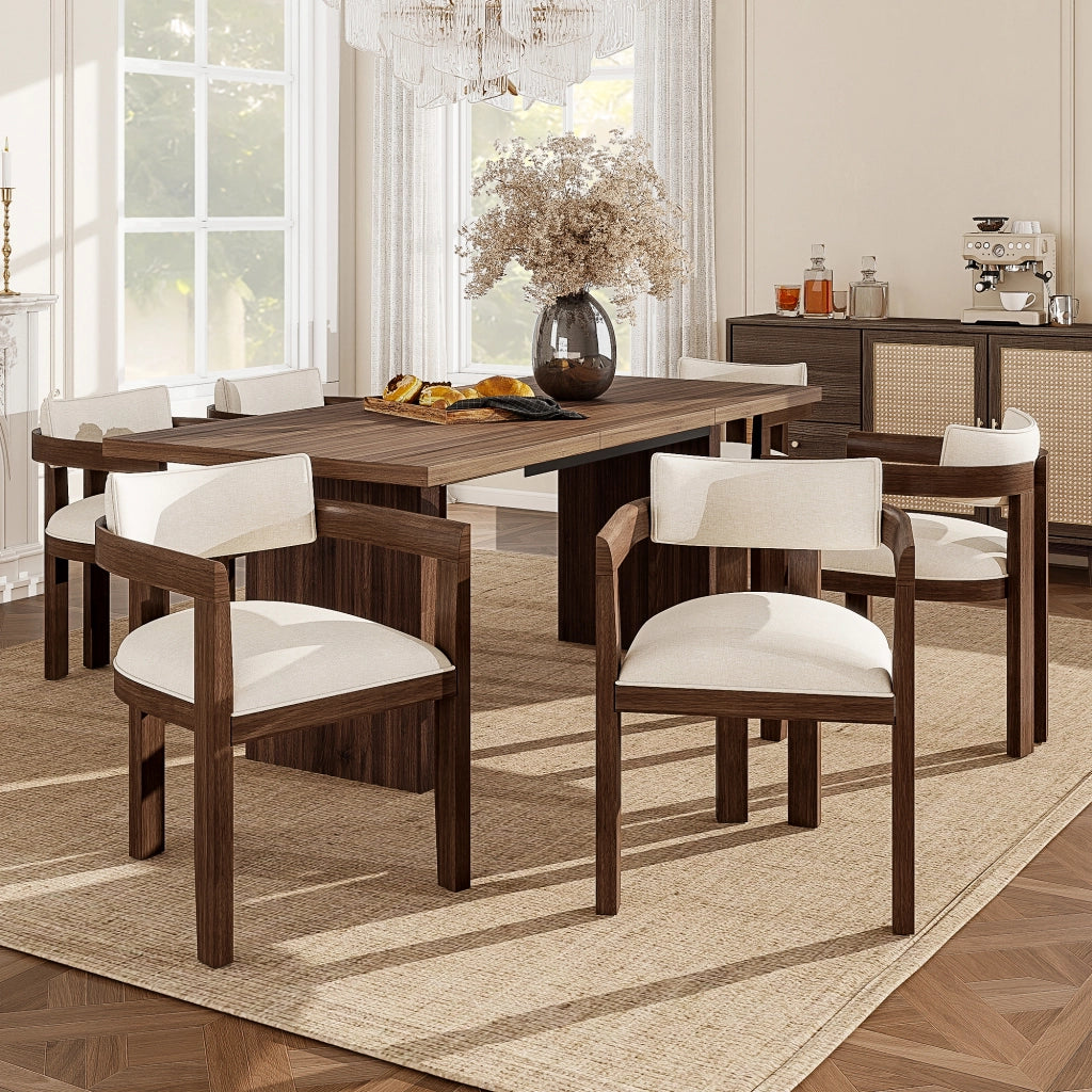 SEDIA con braccioli Set da 2 pezzi Legno massello e lino Colore noce