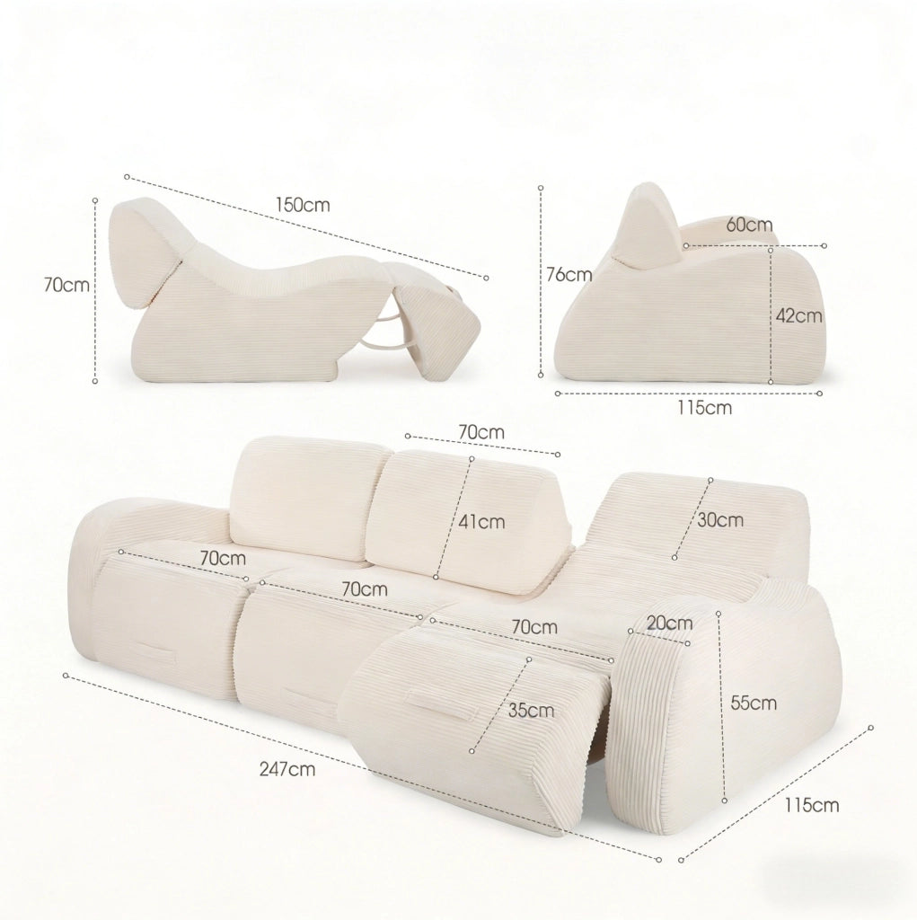 Divano modulare Cloud Couch in tessuto vellutato beige con funzione letto