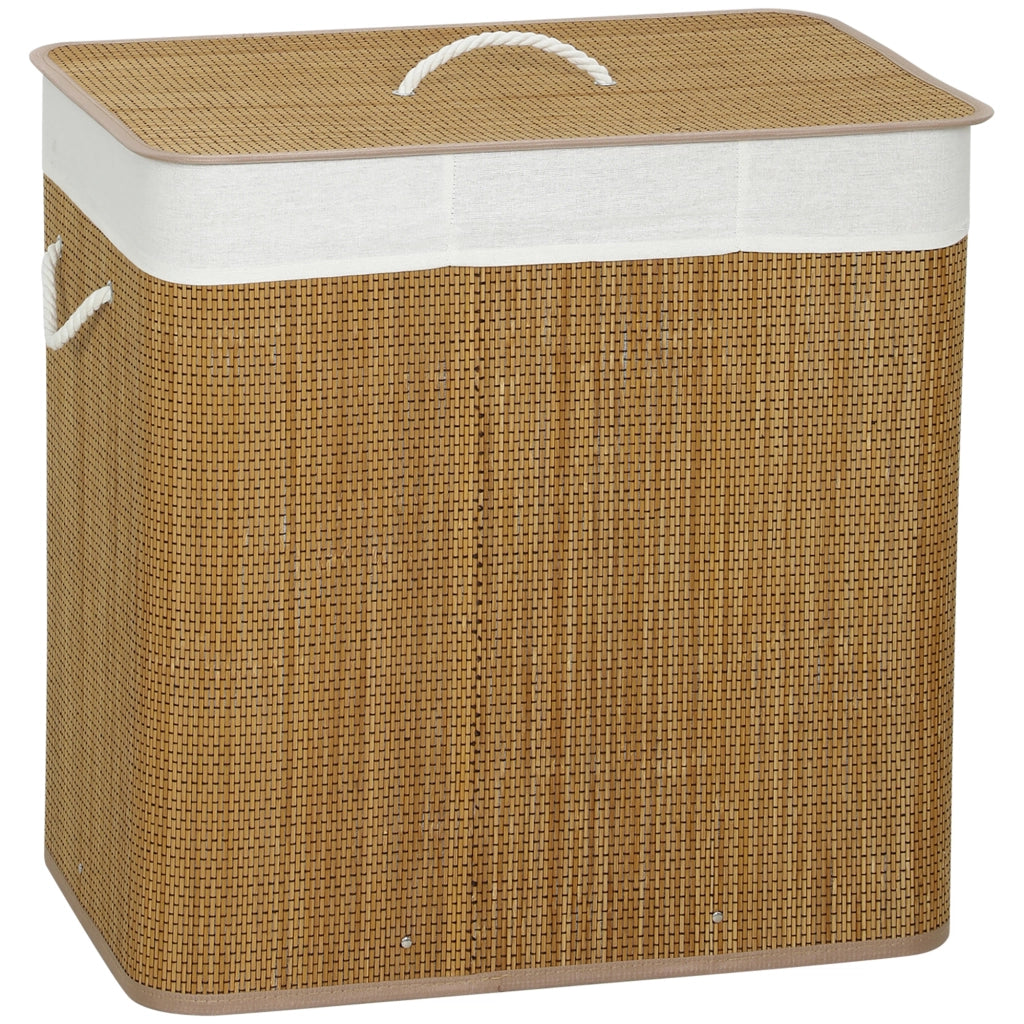 Cestino Lavanderia 144L Bamb¨´ con 3 Scomparti e Maniglia ¨C Minimal ¨C 60x40x60 cm Marrone