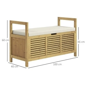 Panca porta scarpe in bambù con vano a ribalta e mensola, 100x40x60 cm, per ingresso e corridoio