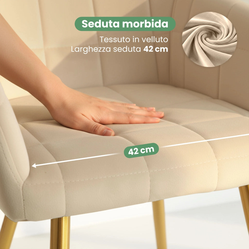 Set di 6 Sedie imbottite con cuciture quadrate LUXANO Beige gambe oro