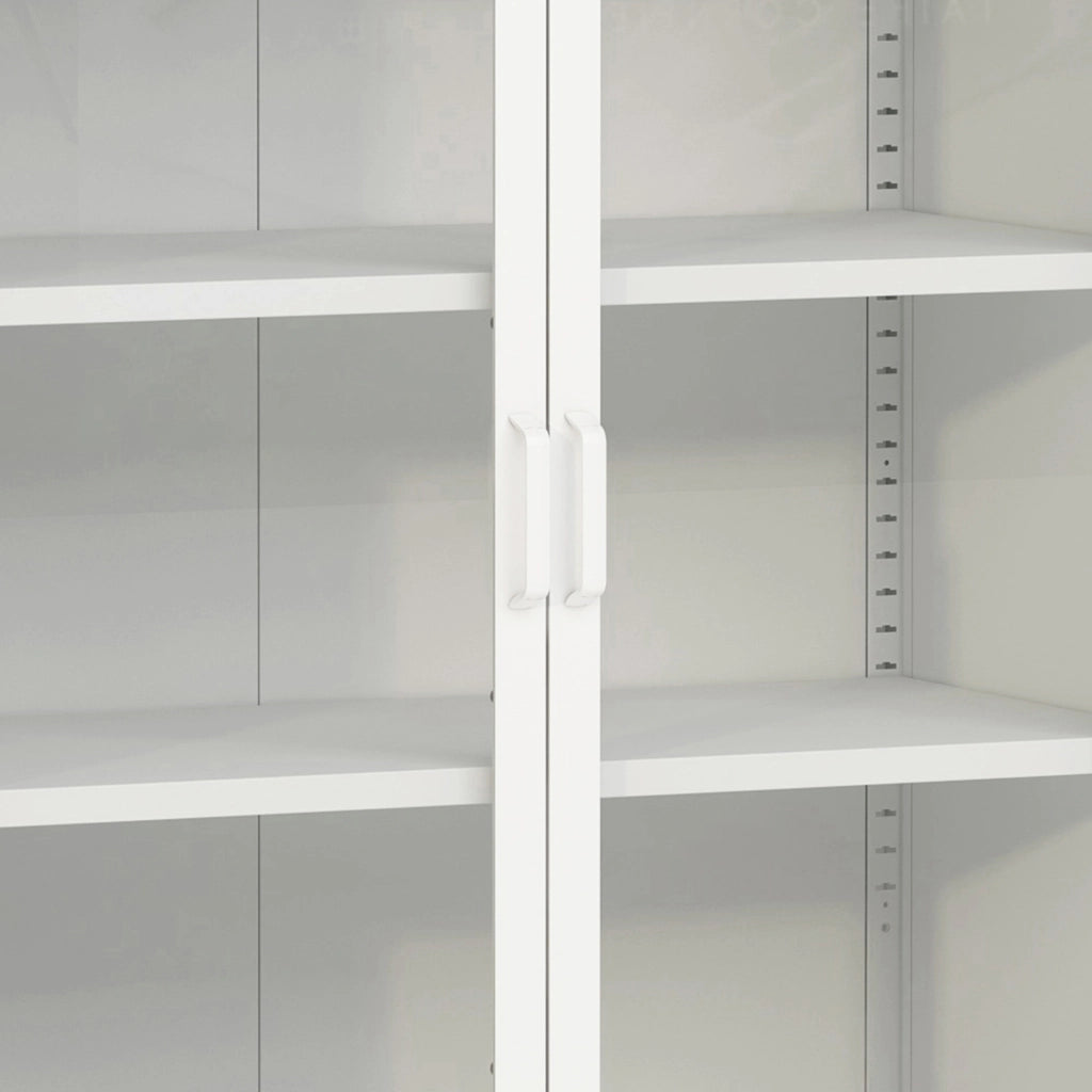 Credenza Fauske in Acciaio con 2 Ante in Vetro Temperato 101,5 x 80 x 40 cm Bianco [en.casa]
