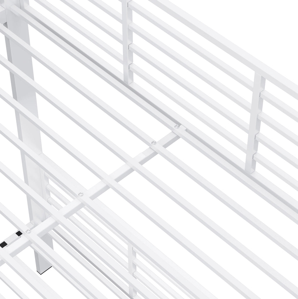 Letto a castello ULEVR 140x200 cm in metallo bianco opaco con barriera di sicurezza alta e scala