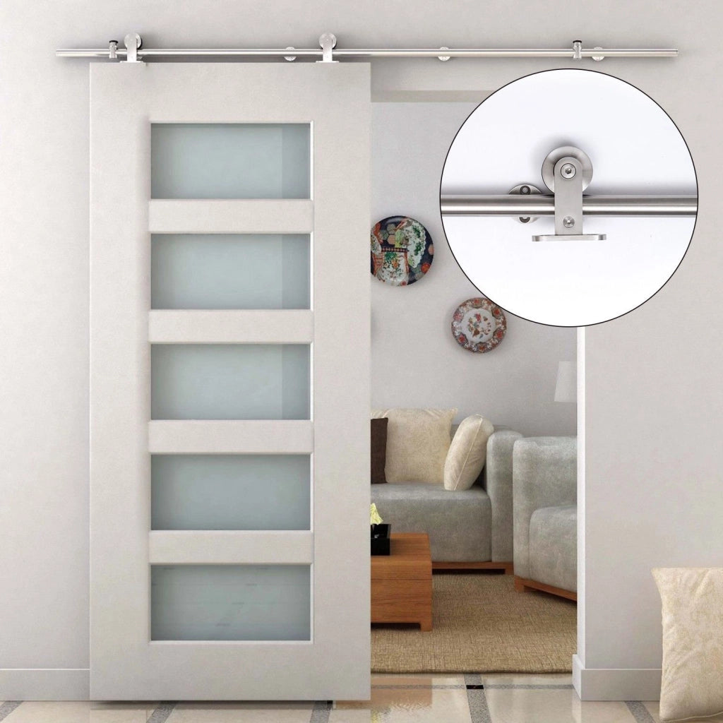 Kit di Ferramenta per Porta Scorrevole in Legno ¨C Minimal ¨C Acciaio Inox ?2,5x200 cm Argento