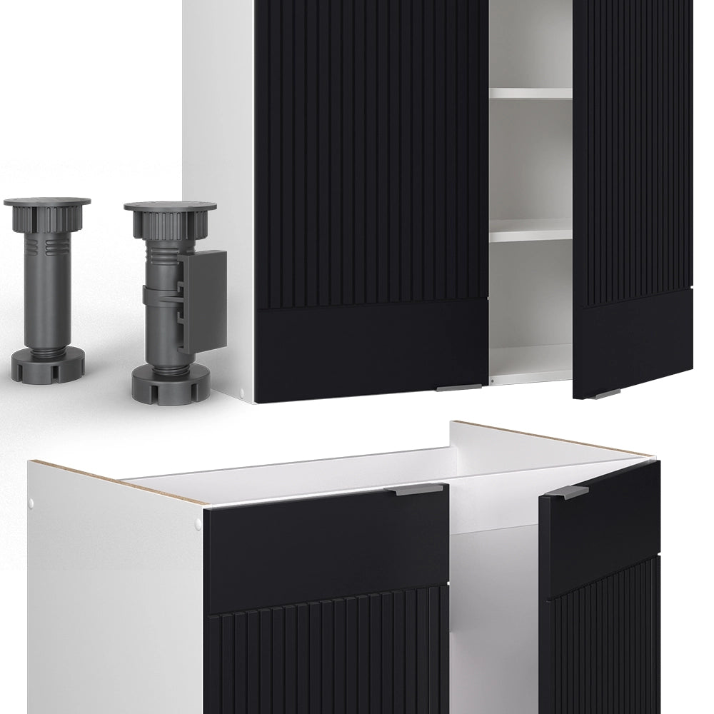 Cucina componibile Fame-Line Nero rigato/Bianco 240 cm, PL Antracite Vicco