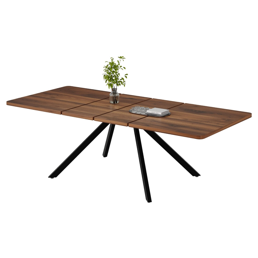 Tavolo da pranzo allungabile in MDF, 160/200/240×90 cm, struttura metallica, colore noce, per 6-10 persone