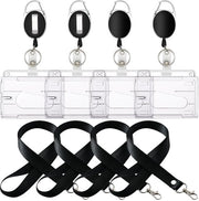 Set di Chiavi da Parete da 4 - Anelli di Chiave Estensibili - Porta Carta di Credito - Cinturini Neri - Acciaio Inox - PVC di Alta Qualità - Chiavetta