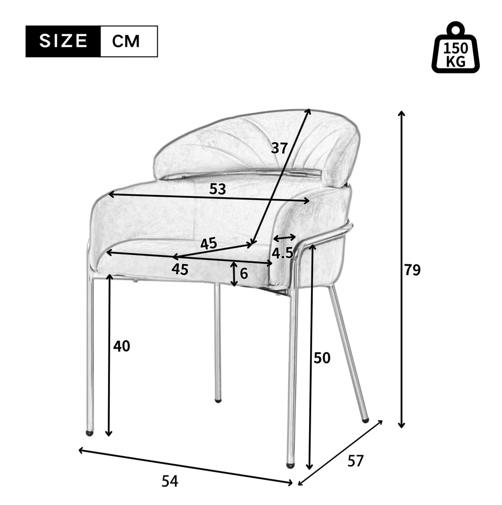 Set di 4 sedie da pranzo in velluto grigio con quattro gambe in metallo