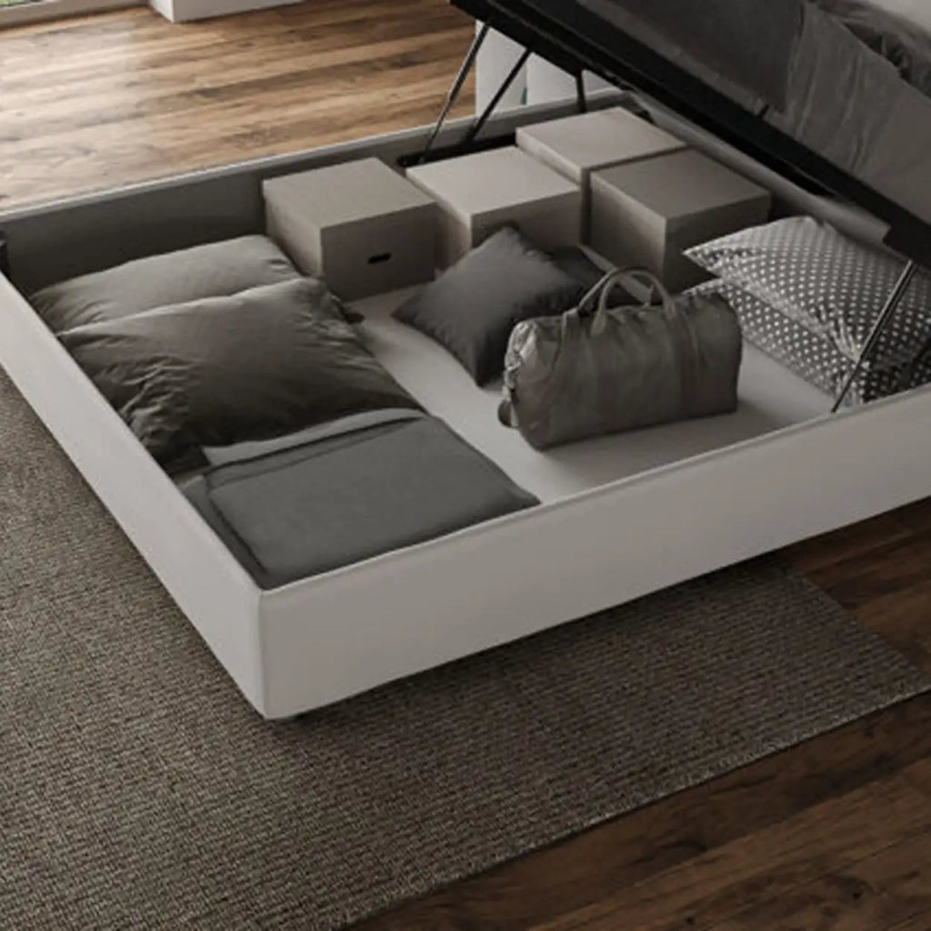 Letto singolo contenitore imbottito 80x190 microfibra blu Adele