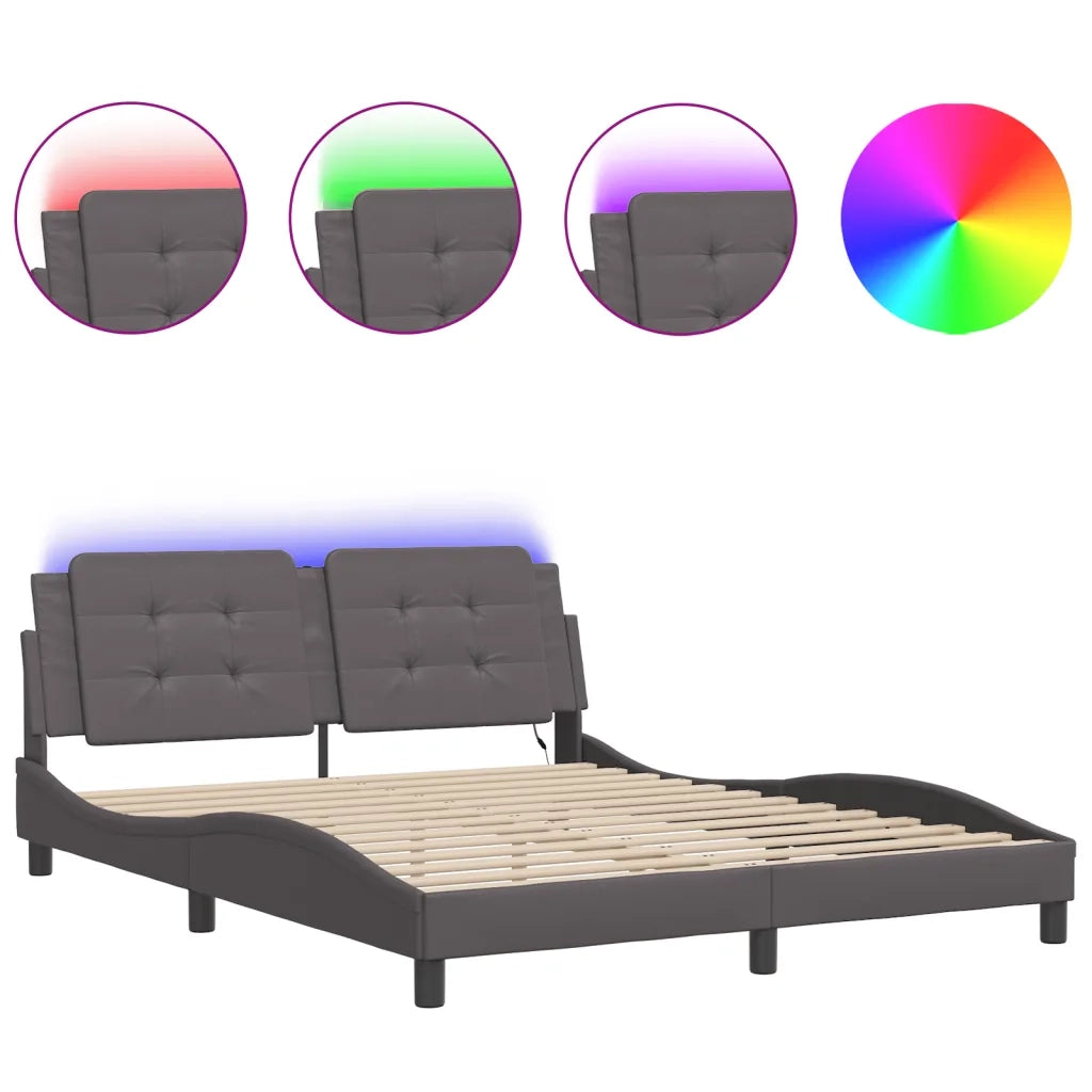 Letto matrimoniale | Letto per adulti | Giroletto con LED senza Materasso Zadar Grigio 160x200 cm